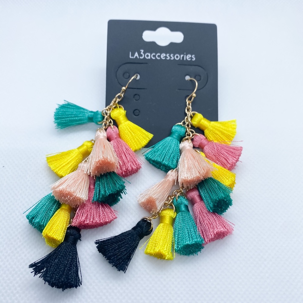 Multi color mini tassel earrings